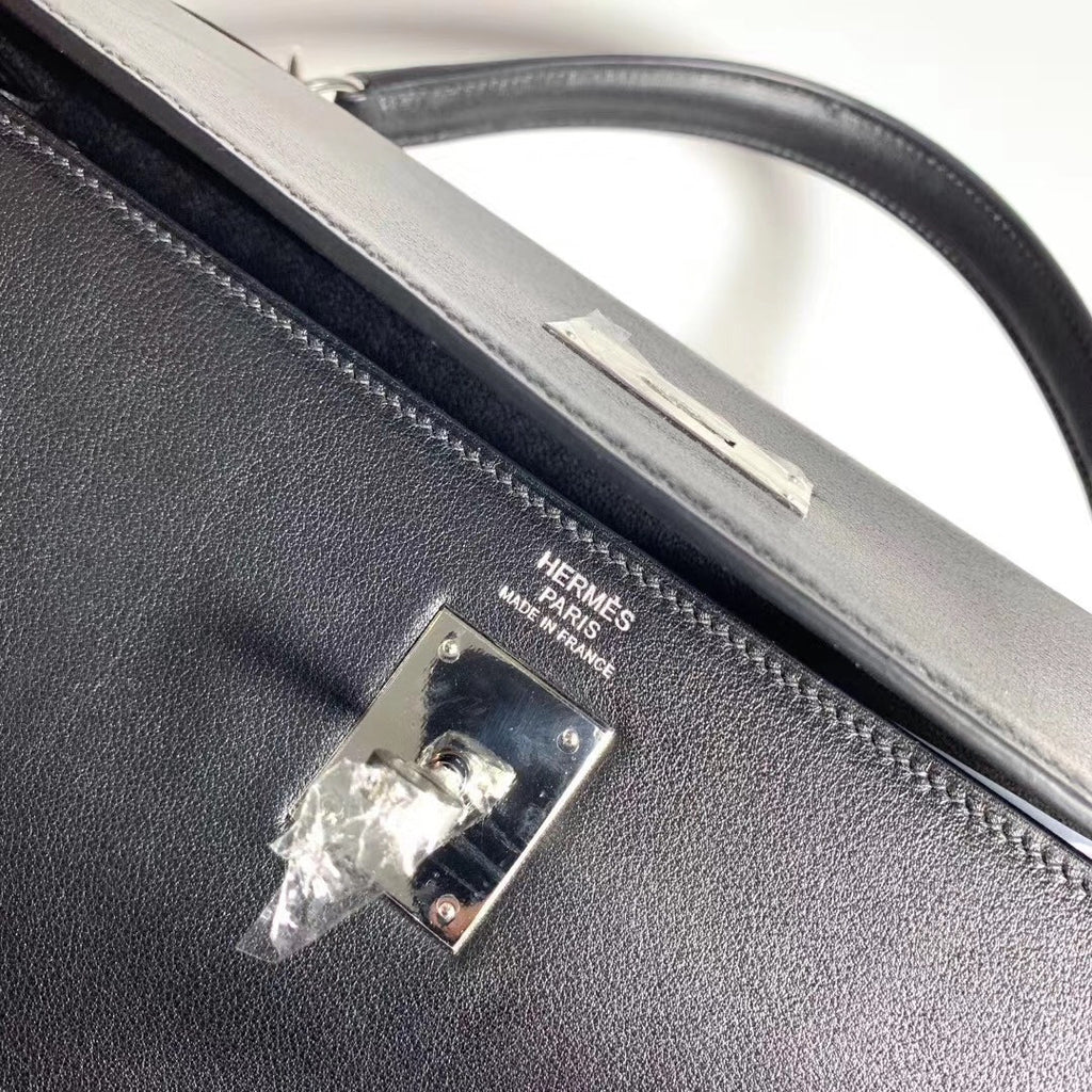 Hermes Sellier Kelly 40 Black Swift Palladium Hardware