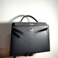 Hermes Sellier Kelly 40 Black Swift Palladium Hardware