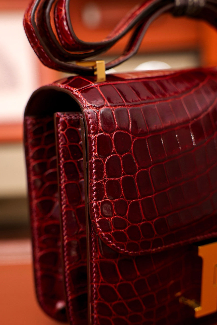 Hermes Bordeaux Constance 18 Crocodile Porosus