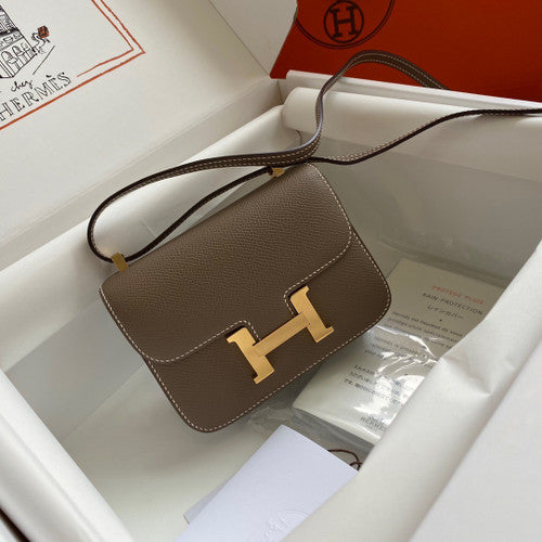 Hermes Etoupe Constance 18 Epsom bag with Gold Hardwares