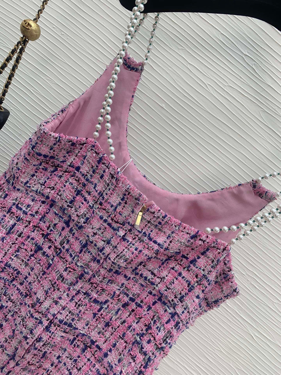 Chanel SS2023 Pre-Collection Cotton Tweed & Imitation Pearls Dress