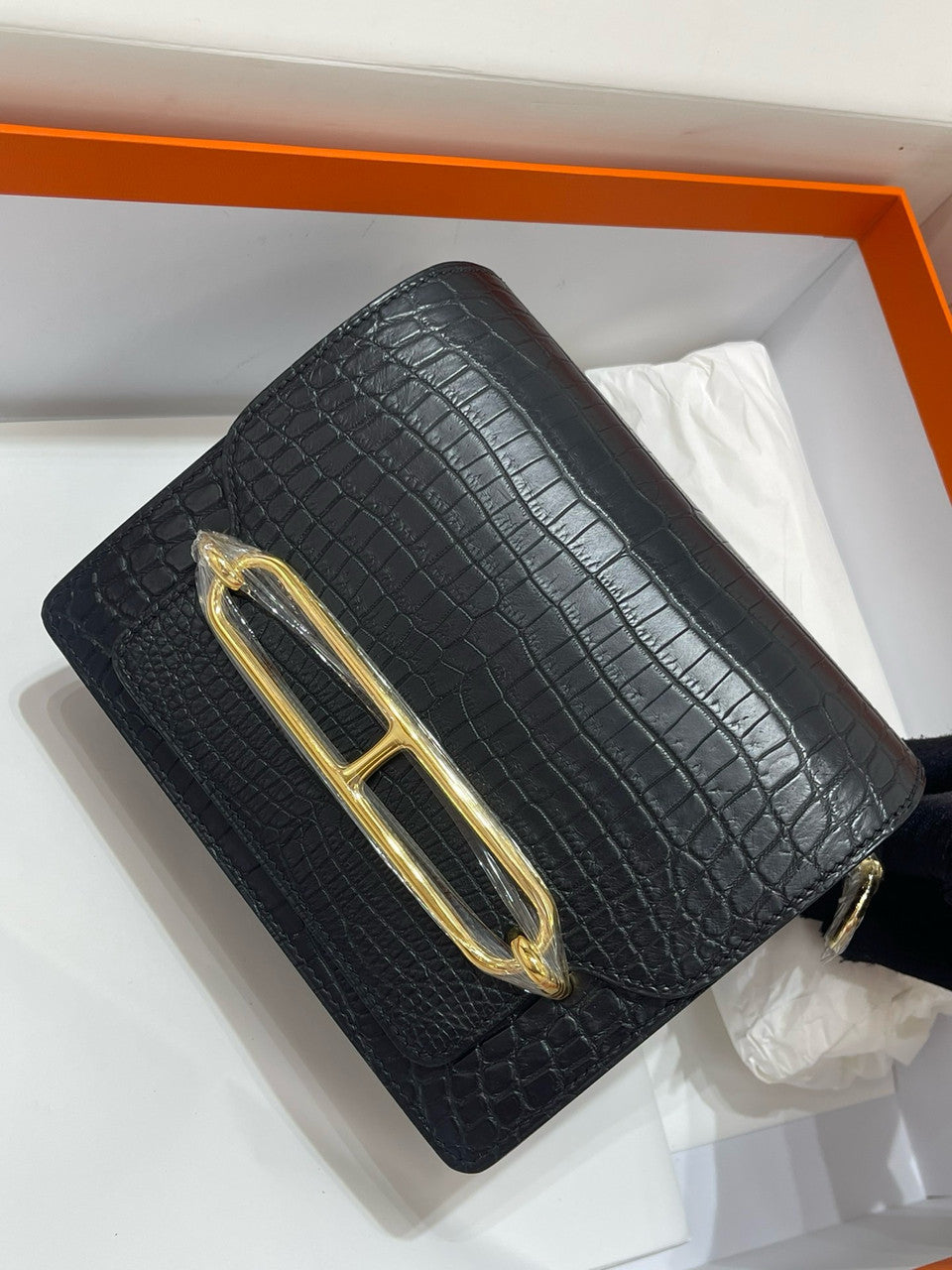 Hermes Noir Nile Crocodile GHW Roulis Mini 18/19 Handbag