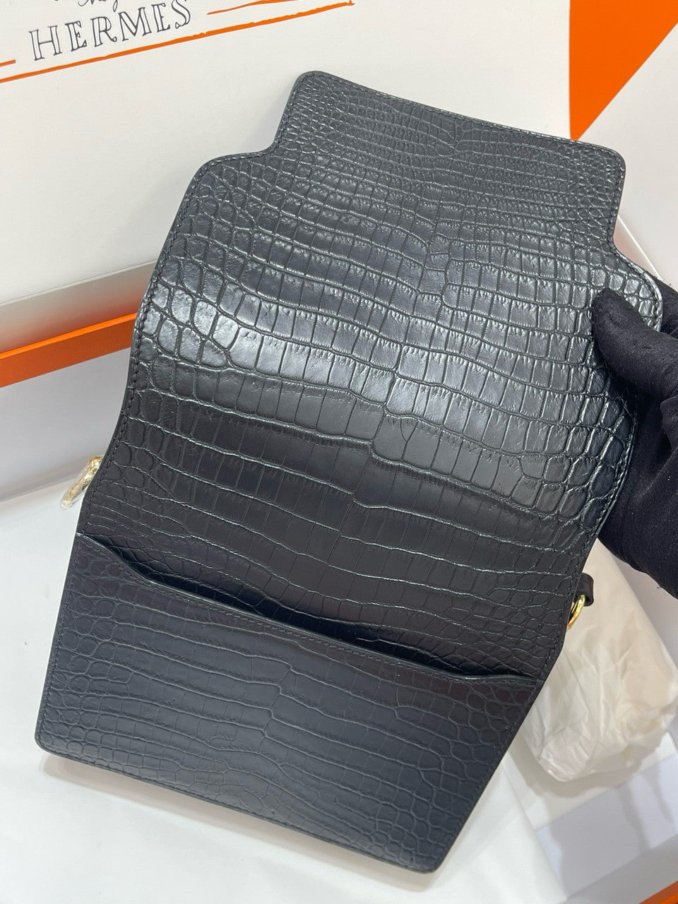 Hermes Noir Nile Crocodile GHW Roulis Mini 18/19 Handbag