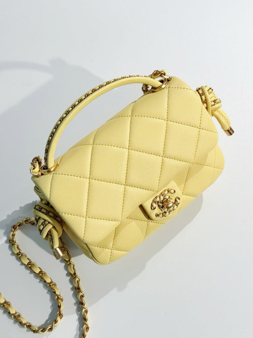 Chanel CRUISE 2024/25 YELLOW FLAP BAG WITH TOP HANDLE  Lambskin & Gold Metal Chanel