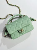 Chanel CRUISE 2024/25 GREEN FLAP BAG WITH TOP HANDLE  Lambskin & Gold Metal Chanel