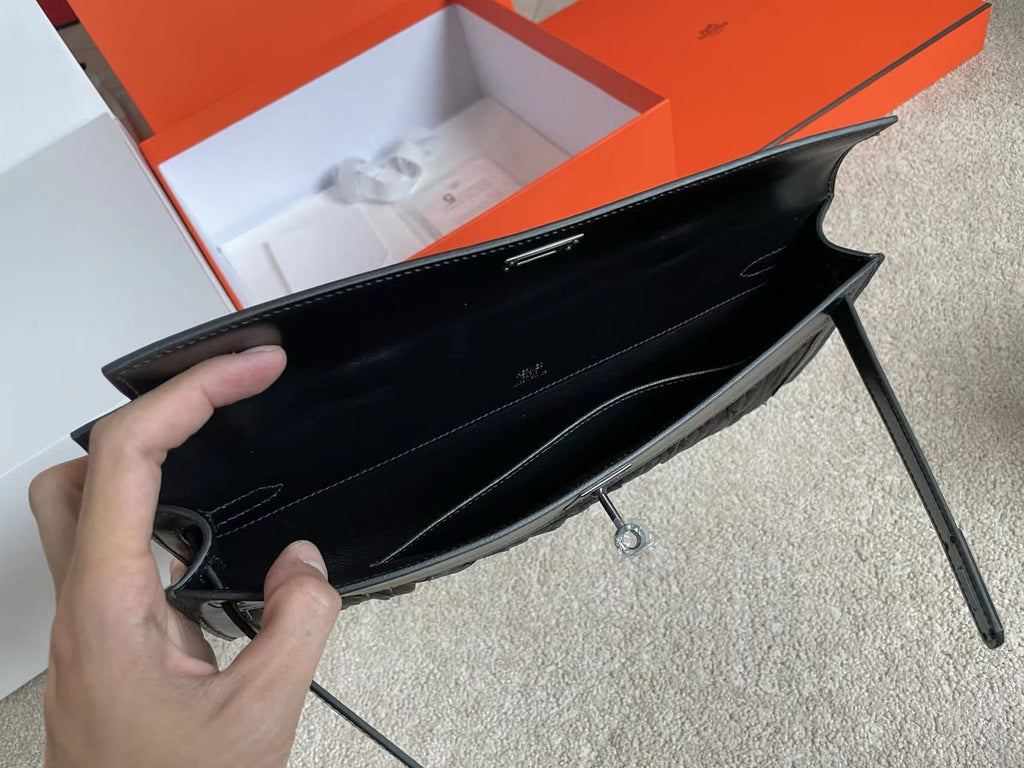 HERMÈS Kelly Cut Black Boxcalf with BlackPeacock Feather GHW Limited Edition