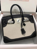 Hermes Birkin Ghillies 40 cm handbag in Black Togo Leather and Beige canvas