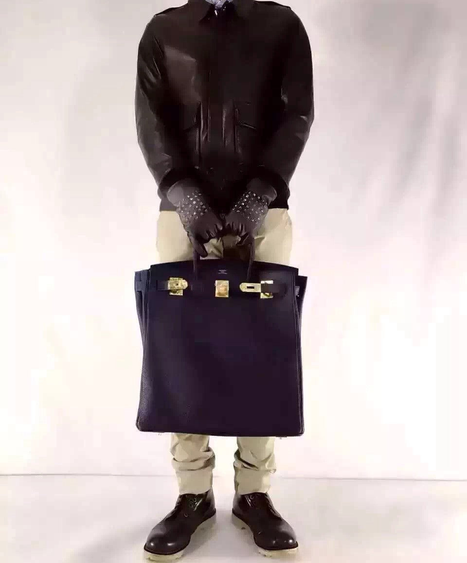 Hermes Black Haut a Courroies Bag 40cm Togo Gold Hardware