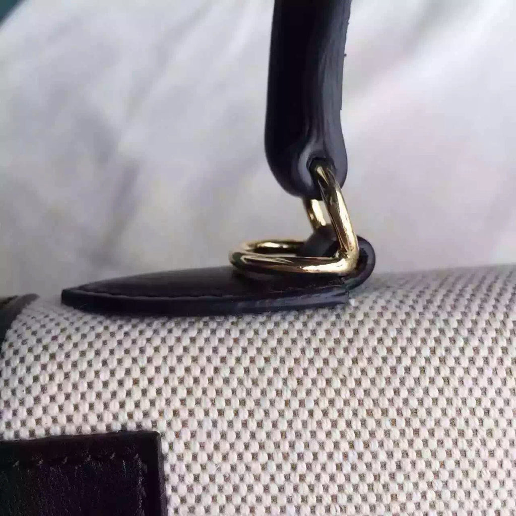 Hermes Black Kelly Bag 28 cm Box Calf & Toile Canvas Gold Hardware
