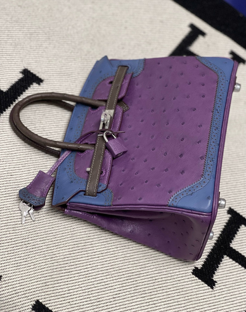 Hermes Birkin Tri-Coloured Ghillies 25 cm handbag in Ostrich
