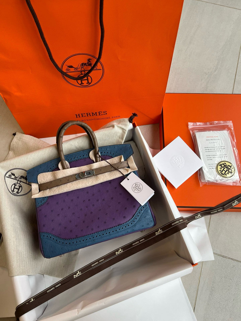 Hermes Birkin Tri-Coloured Ghillies 25 cm handbag in Ostrich
