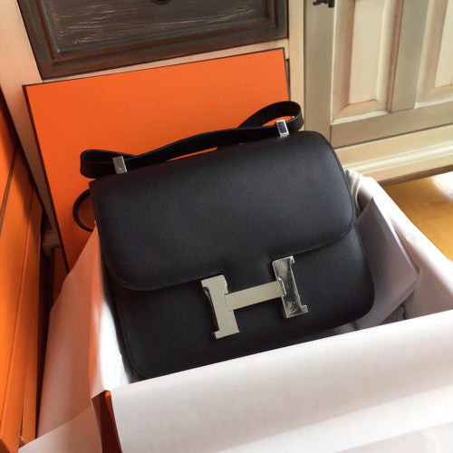 Hermes Black Constance 24 Epsom bag with Palladium Hardwares
