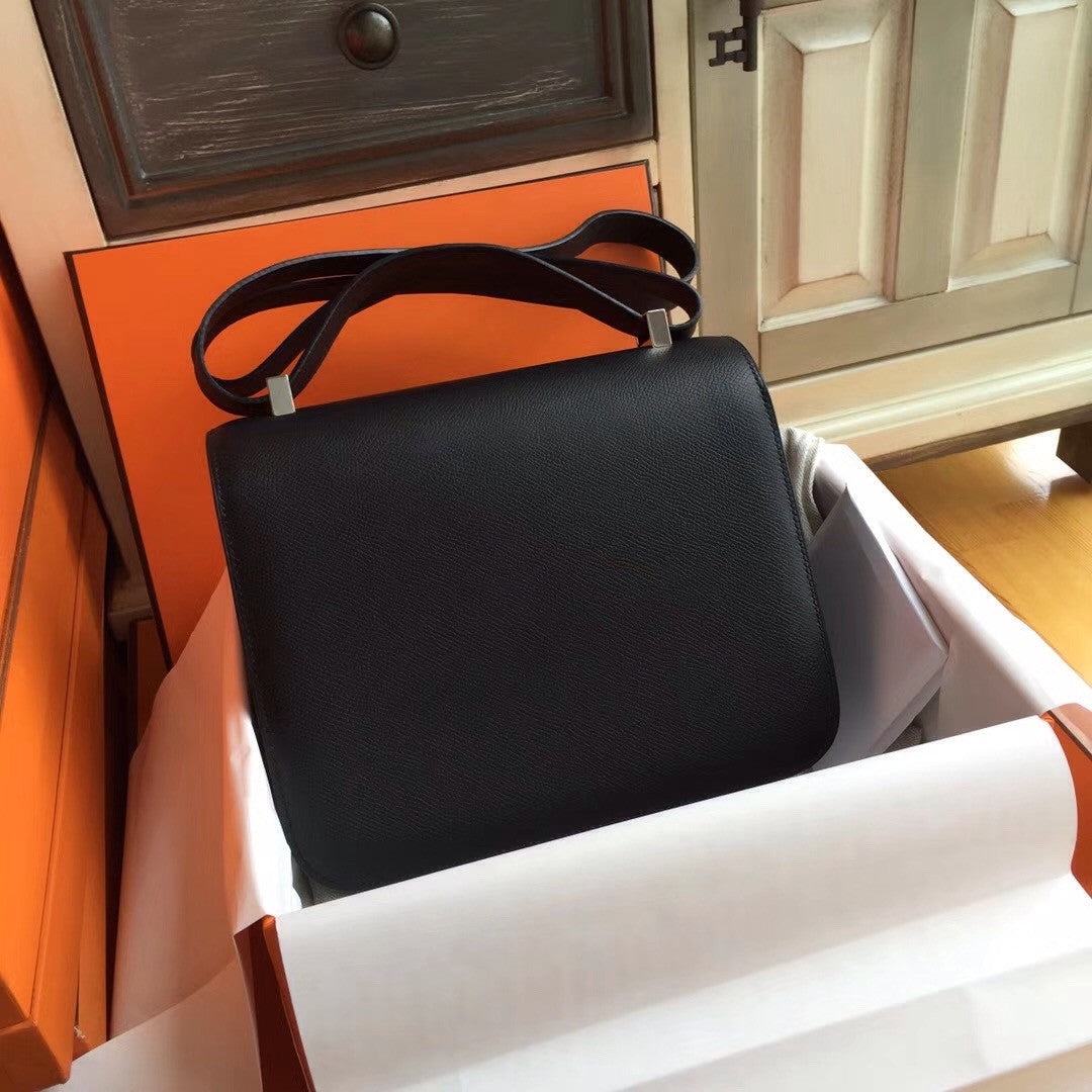 Hermes Black Constance 24 Epsom bag with Palladium Hardwares