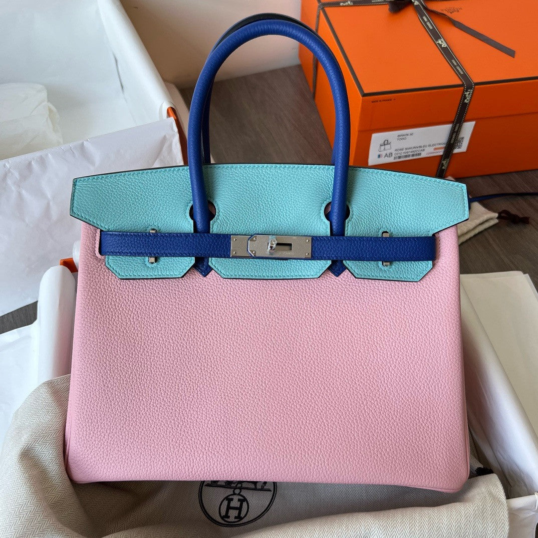 Hermes Special Order Sakura Pink/Blue Atoll/Mykonos Birkin 25 cm Togo Palladium Hardware
