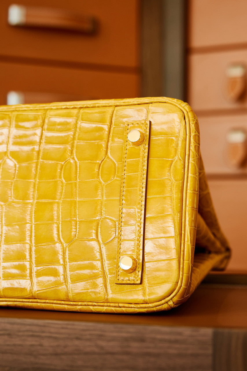 Hermes Amber Birkin 30 in Porosus  Crocodile with Gold hardware