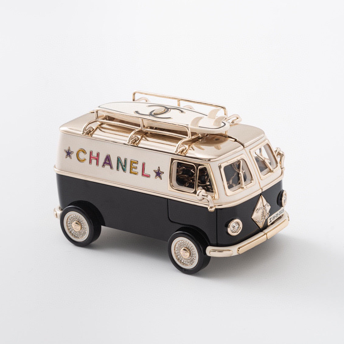 Chanel Mini Van Minaudiere 2024 Cruise Bag in Black Plexiglass White Surf