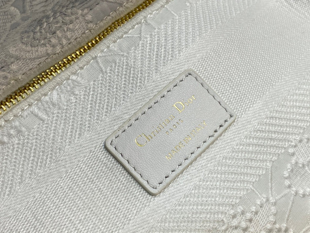 Christian Dior MEDIUM LADY D-LITE BAG Natural Embroidery with Macramé Effect  White