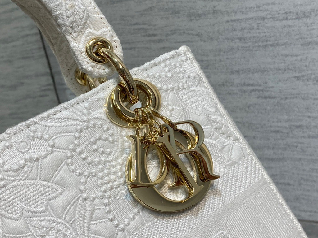 Christian Dior MEDIUM LADY D-LITE BAG Natural Embroidery with Macramé Effect  White