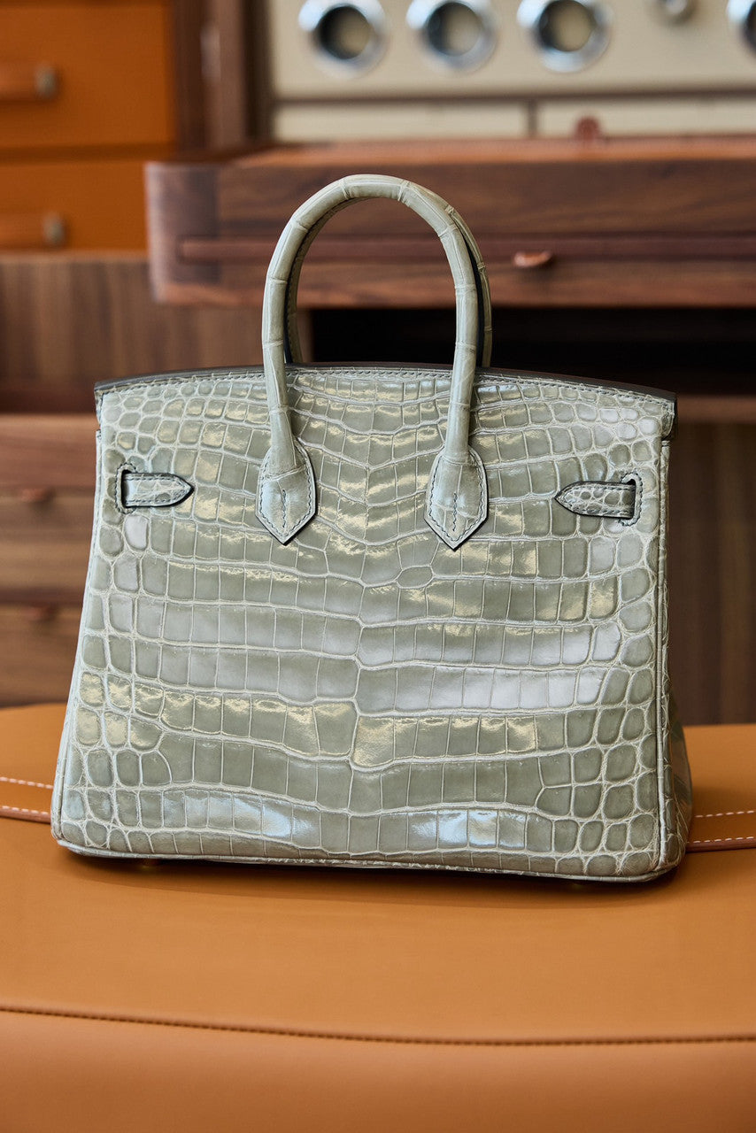 Hermes Gris Tourterelle Birkin Bag 25cm Niloticus Crocodile Leather Gold Hardware