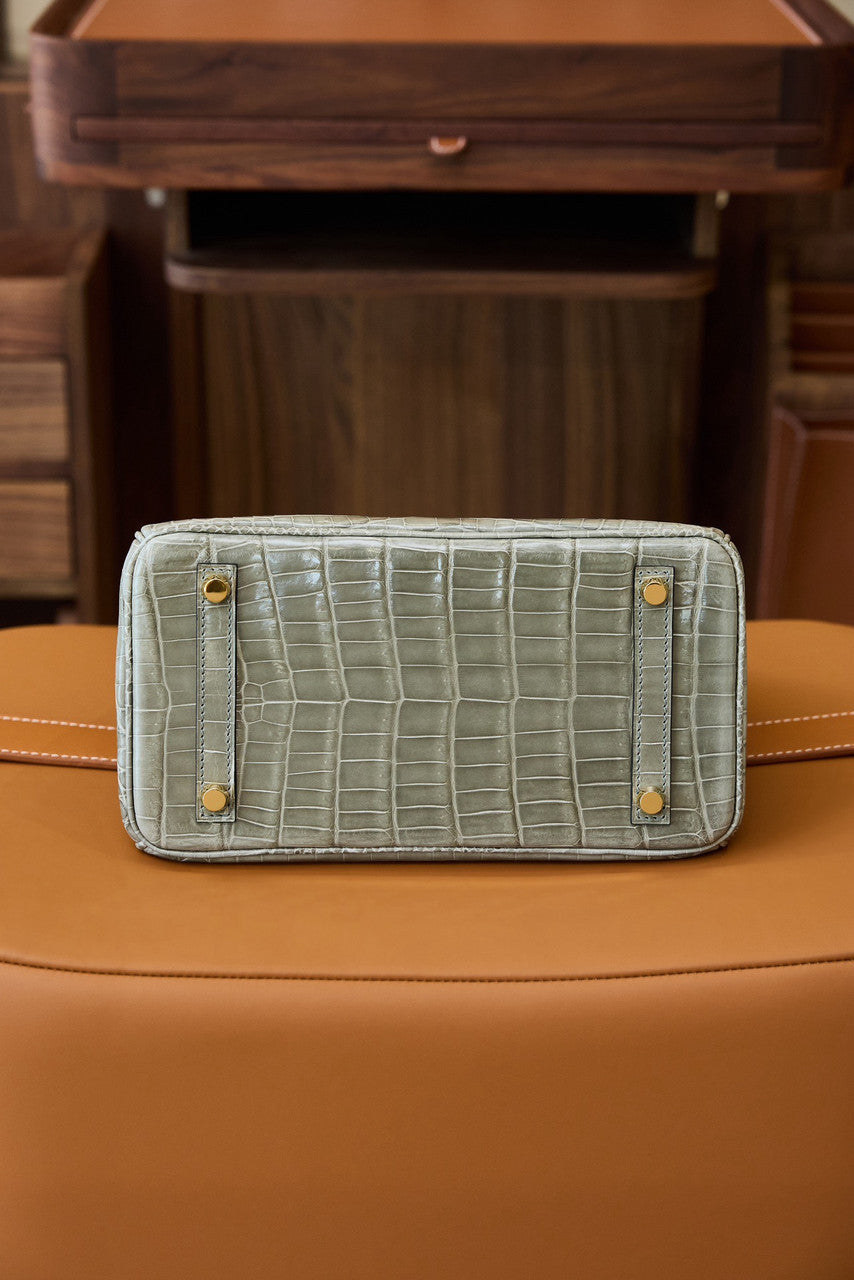 Hermes Gris Tourterelle Birkin Bag 25cm Niloticus Crocodile Leather Gold Hardware