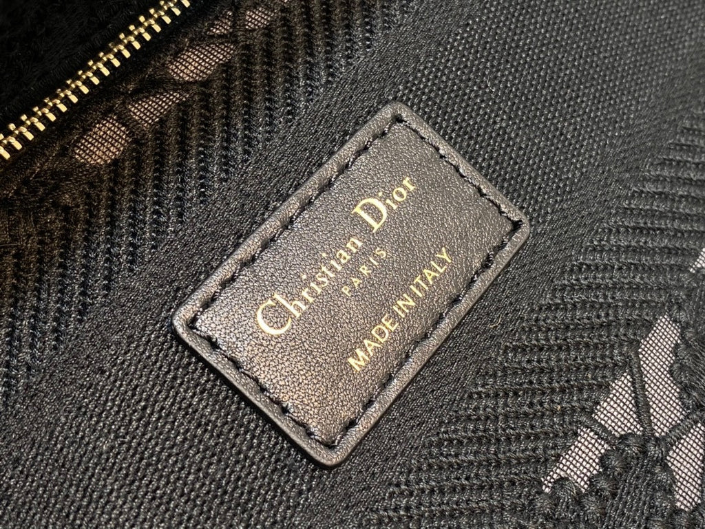 Christian Dior MEDIUM LADY D-LITE BAG Natural Embroidery with Macramé Effect  Black
