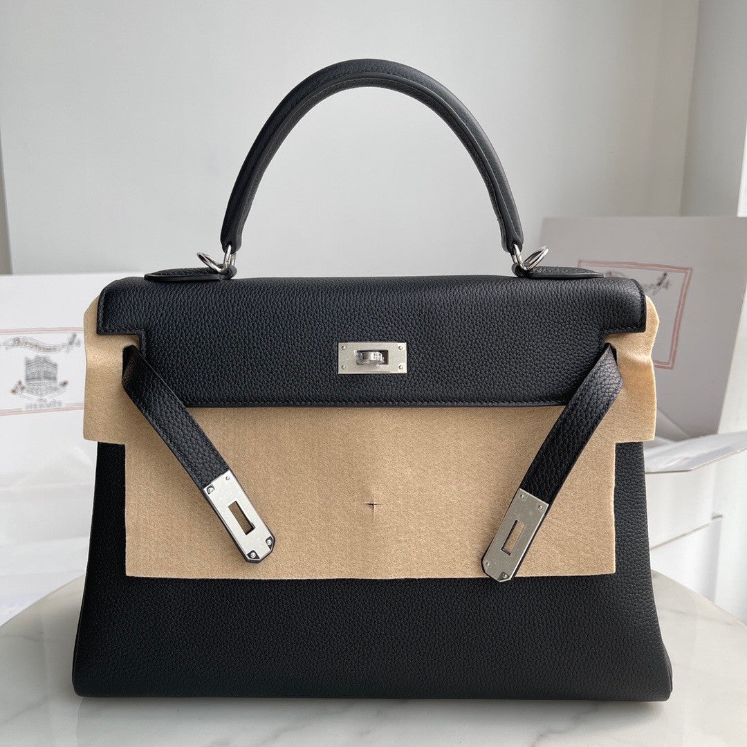 Hermès Black Kelly 32 Togo Palladium Hardware