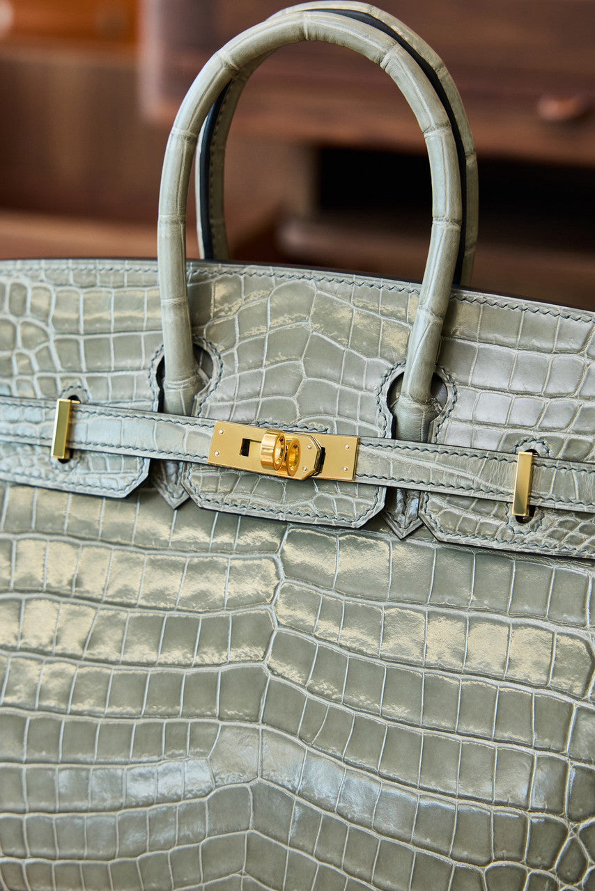 Hermes Gris Tourterelle Birkin Bag 25cm Niloticus Crocodile Leather Gold Hardware