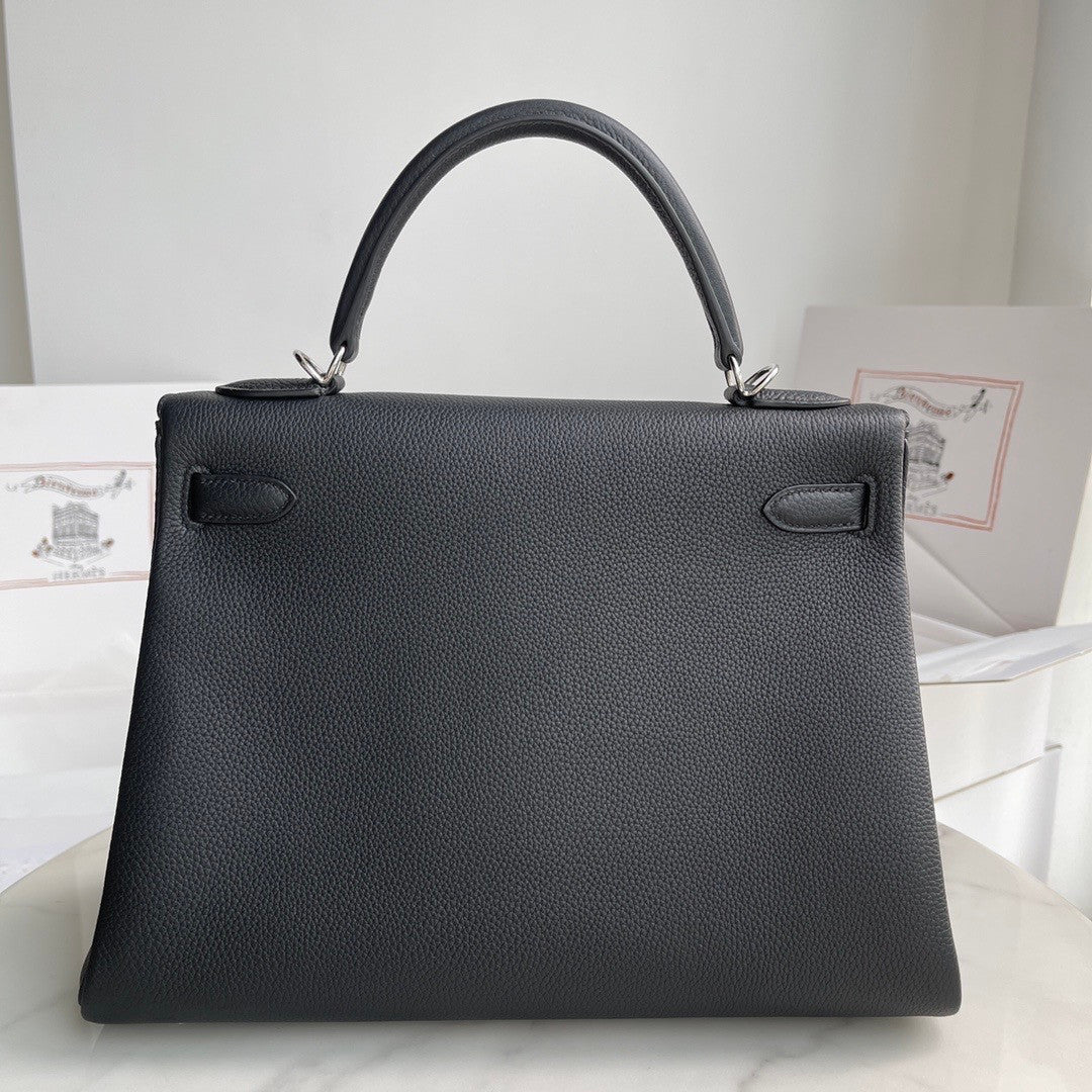 Hermès Black Kelly 32 Togo Palladium Hardware