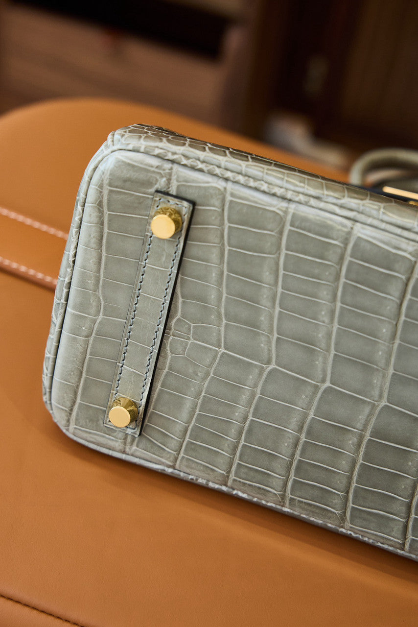 Hermes Gris Tourterelle Birkin Bag 25cm Niloticus Crocodile Leather Gold Hardware