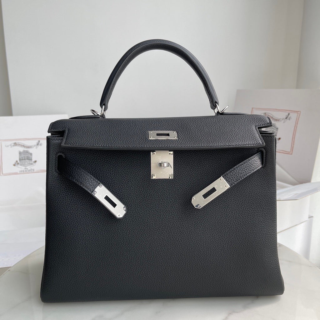 Hermès Black Kelly 32 Togo Palladium Hardware