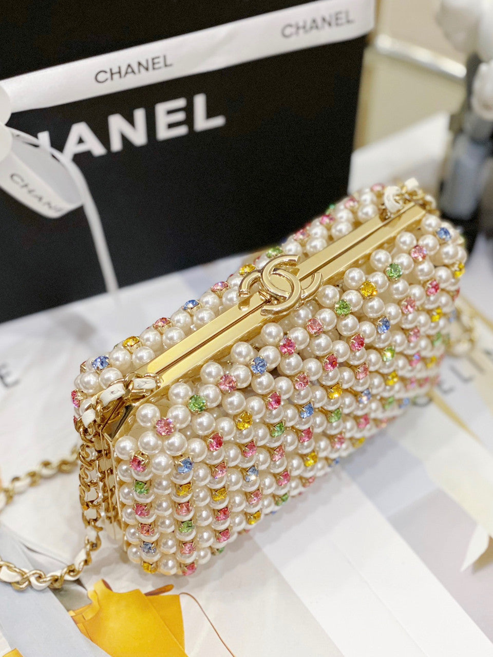Chanel EVENING BAG SS2023 Glass Pearls & Gold-Tone Metal