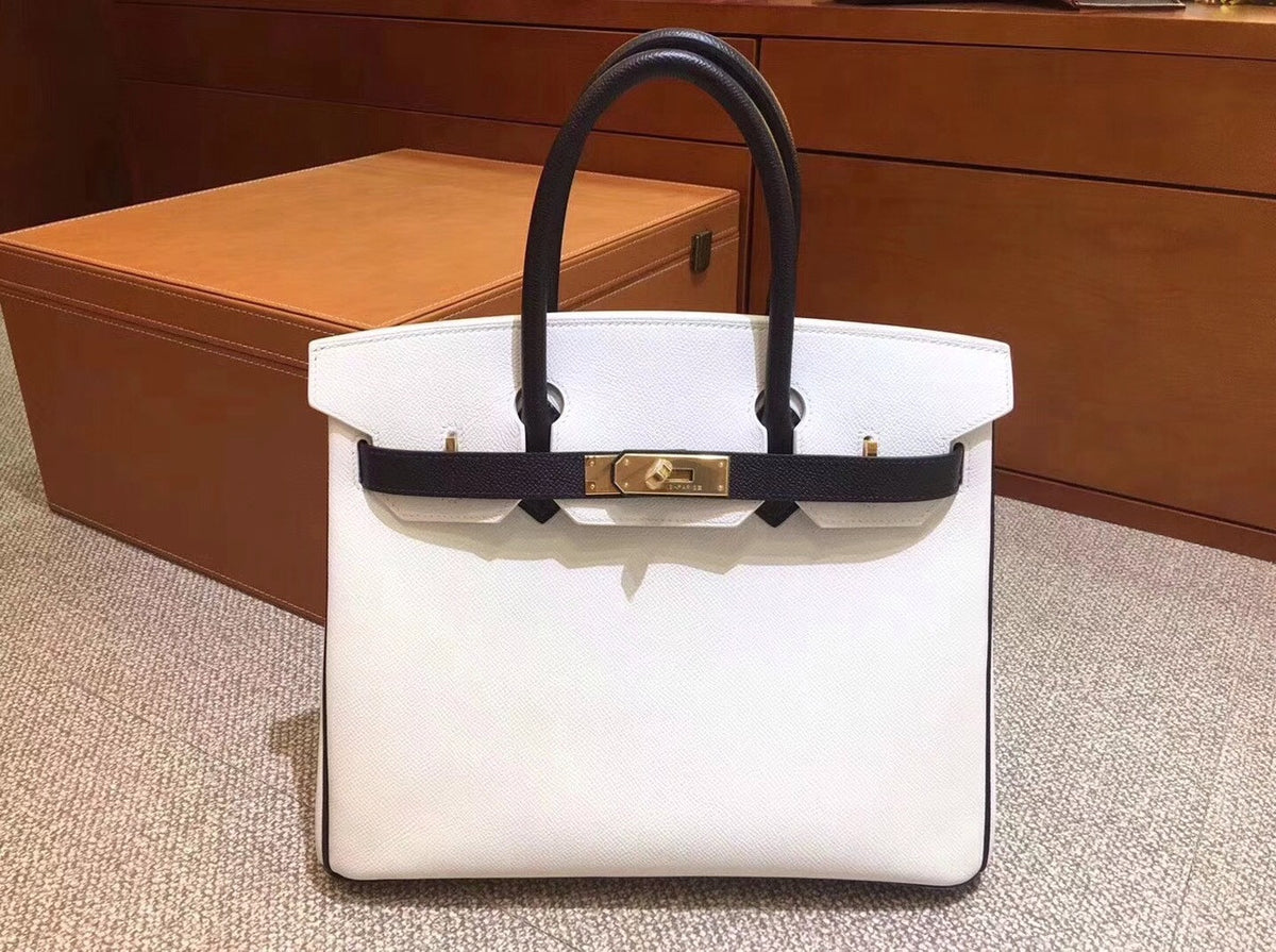 Hermes Bi-Colour White/Black Birkin 30 cm Epsom Palladium  Hardware