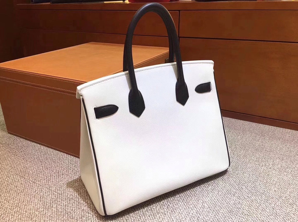 Hermes Bi-Colour White/Black Birkin 30 cm Epsom Palladium  Hardware