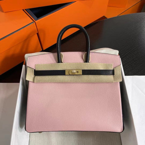 Hermes Special Order Retourne Pink Sakura/Black Birkin 30 cm Epsom Gold Hardware