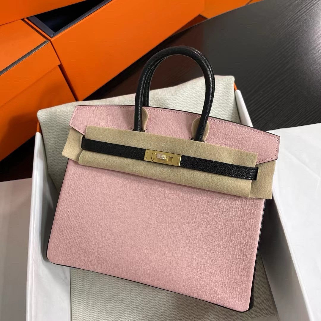 Hermes Special Order Retourne Pink Sakura/Black Birkin 30 cm Epsom Gold Hardware