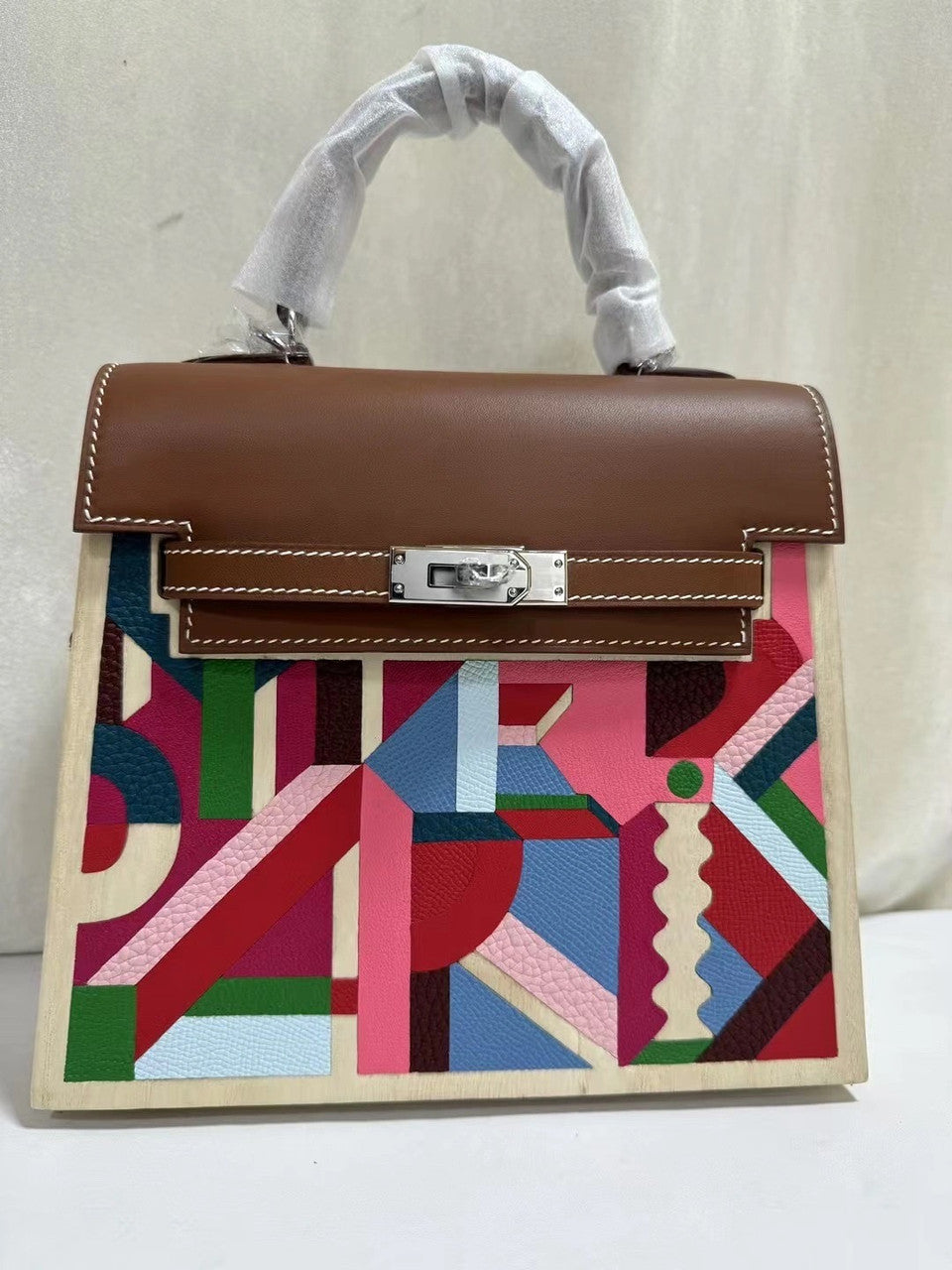 Hermès Limited Edition Fauve Barenia, Multicolor Clemence, Togo, Epsom, Madame, Tadelakt, Chèvre and Wood Kellywood Perspective Cavaliere Kelly 22 Palladium Hardware