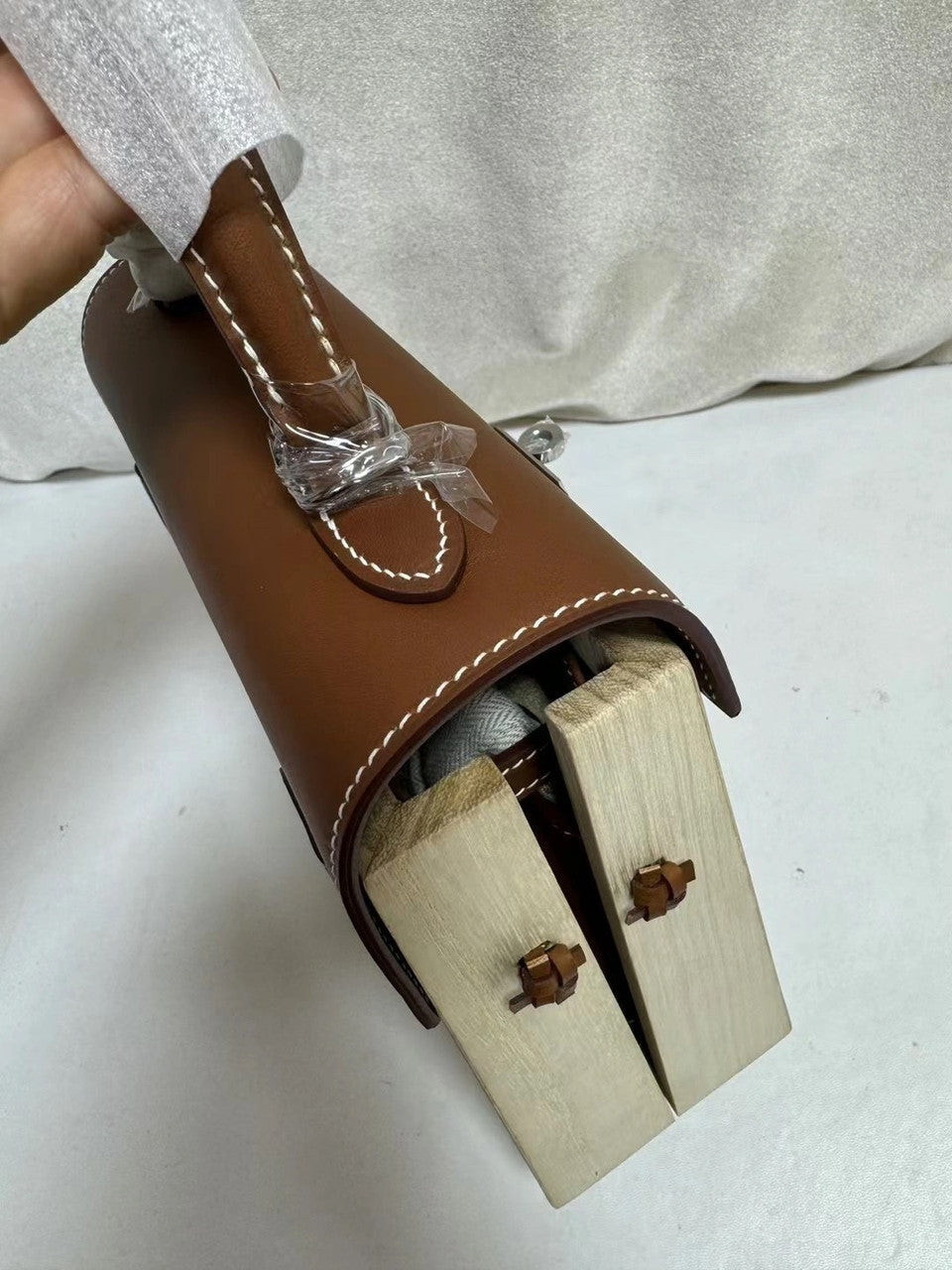 Hermès Limited Edition Fauve Barenia, Multicolor Clemence, Togo, Epsom, Madame, Tadelakt, Chèvre and Wood Kellywood Perspective Cavaliere Kelly 22 Palladium Hardware