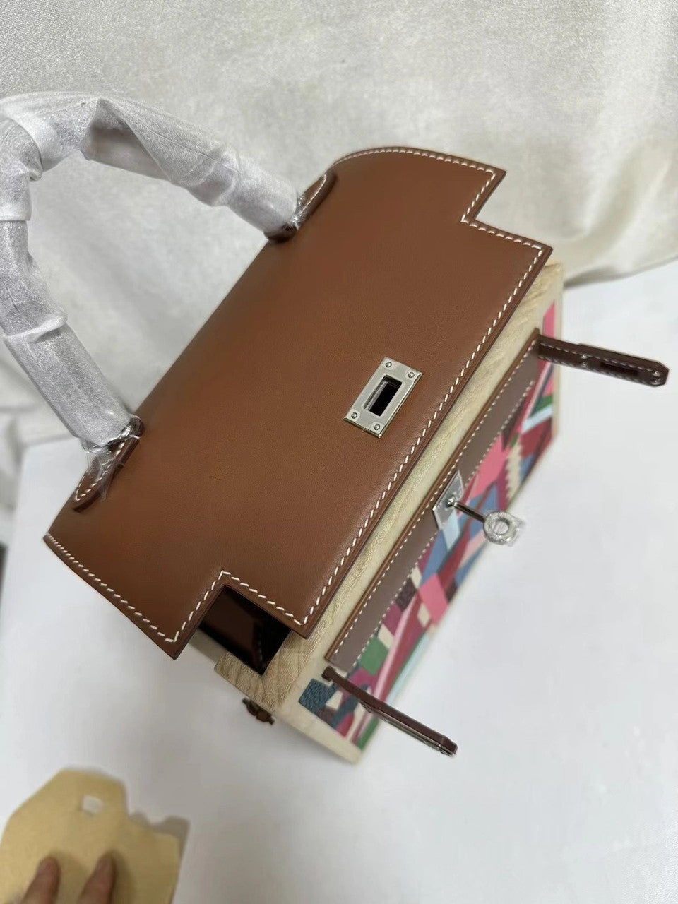 Hermès Limited Edition Fauve Barenia, Multicolor Clemence, Togo, Epsom, Madame, Tadelakt, Chèvre and Wood Kellywood Perspective Cavaliere Kelly 22 Palladium Hardware