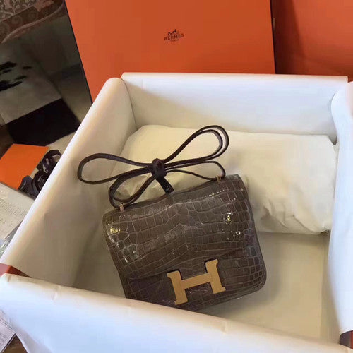 Hermes 18 ETOUPE mini Constance  Niloticus Crocodile with Gold Hardware