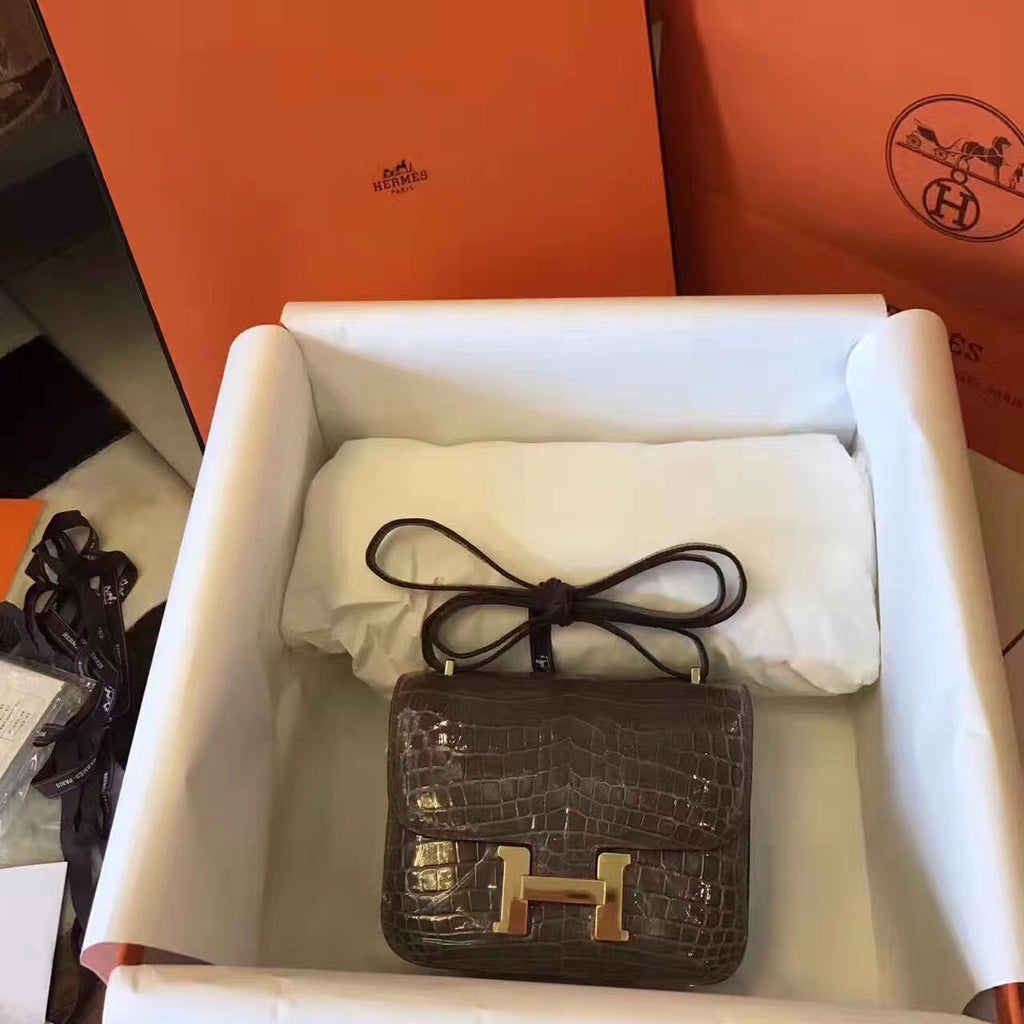 Hermes 18 ETOUPE mini Constance  Niloticus Crocodile with Gold Hardware