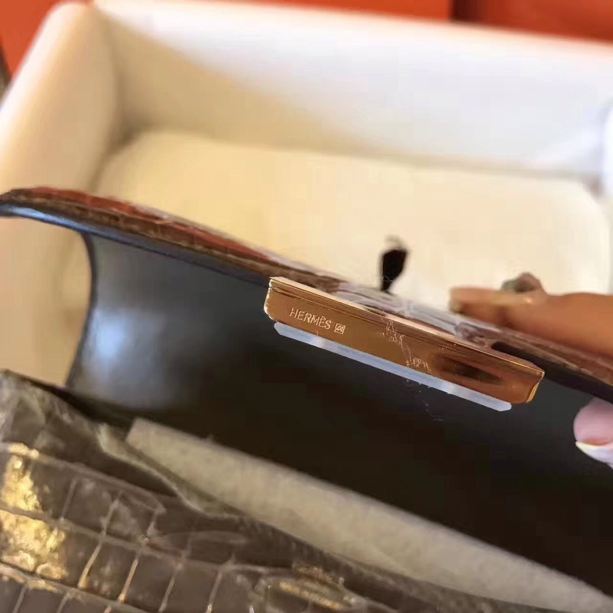 Hermes 18 ETOUPE mini Constance  Niloticus Crocodile with Gold Hardware