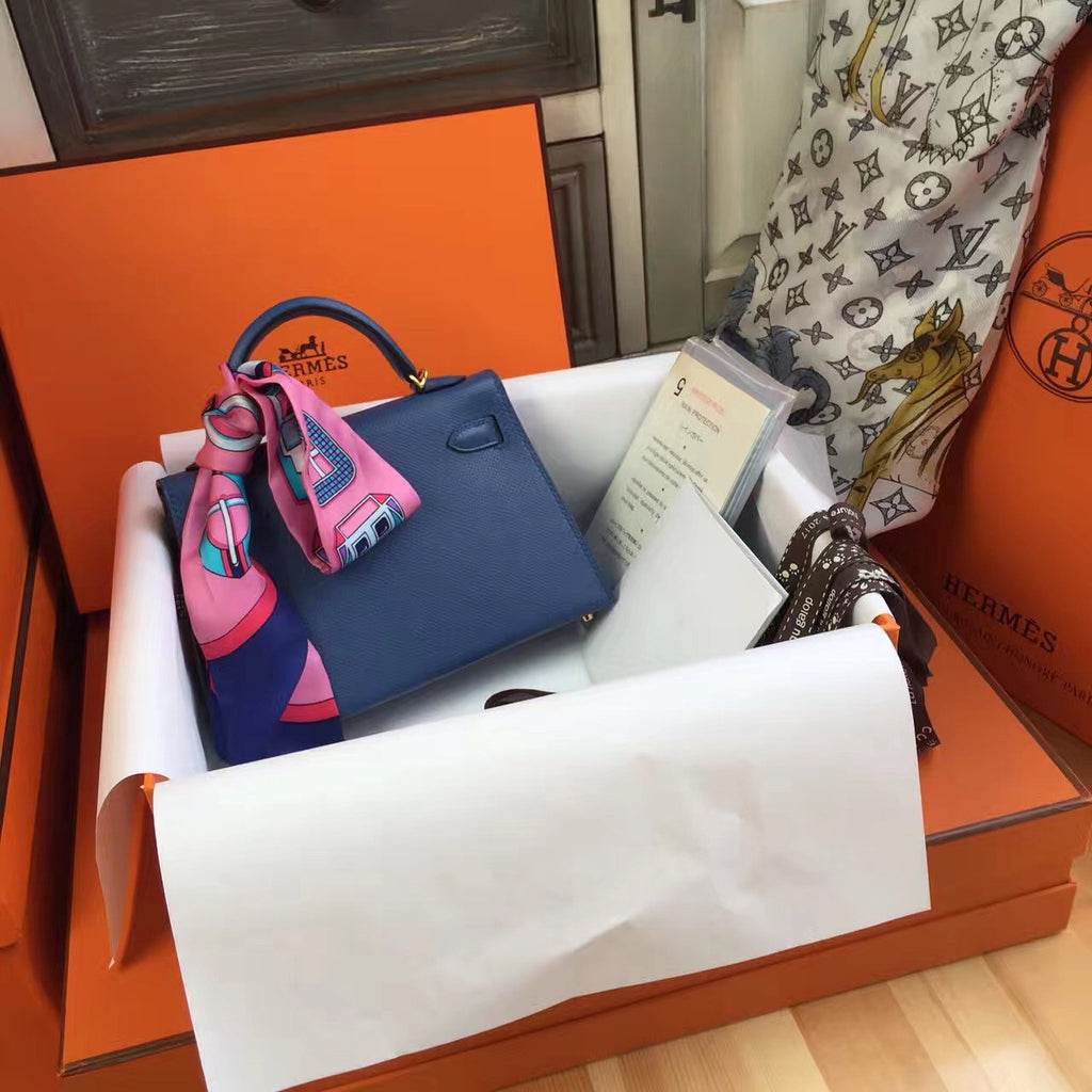 Hermès R2 Bleu Agate Kelly Mini II Epsom Gold Hardware