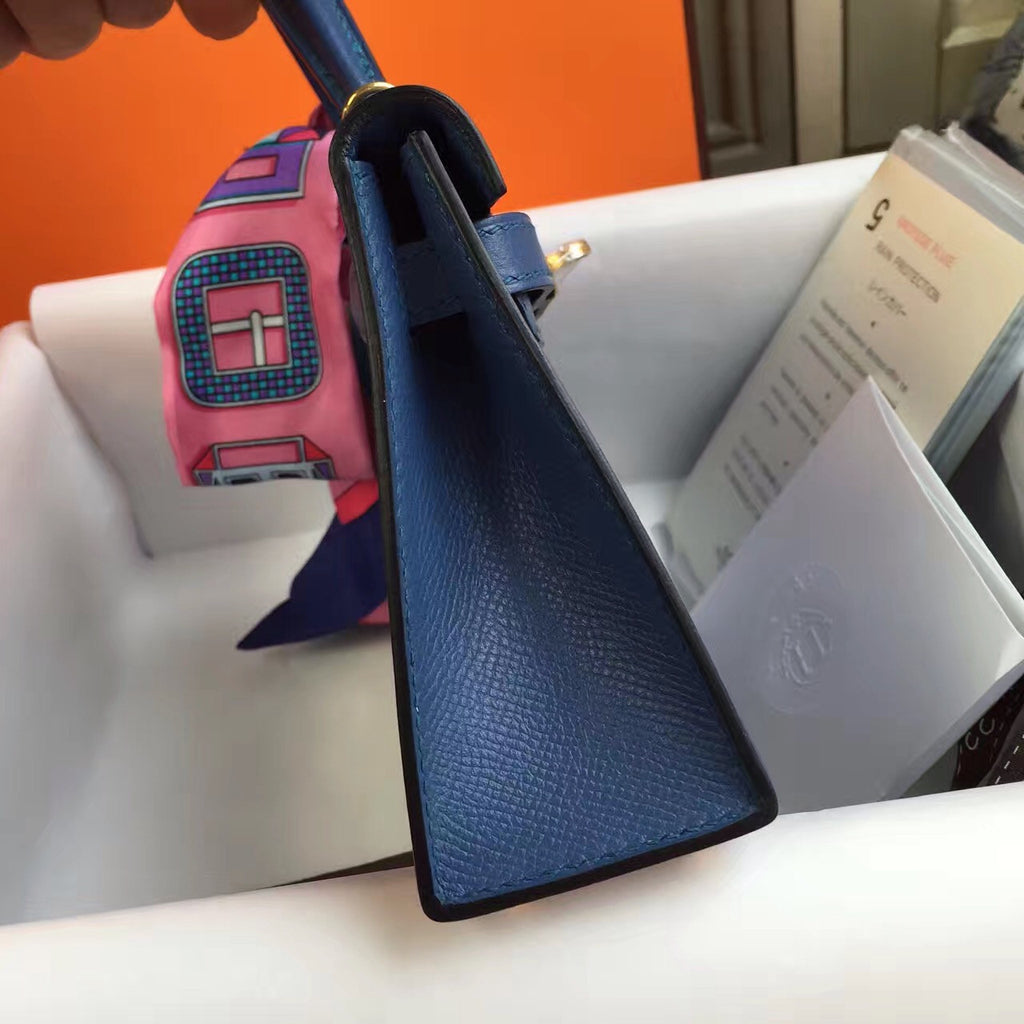 Hermès R2 Bleu Agate Kelly Mini II Epsom Gold Hardware