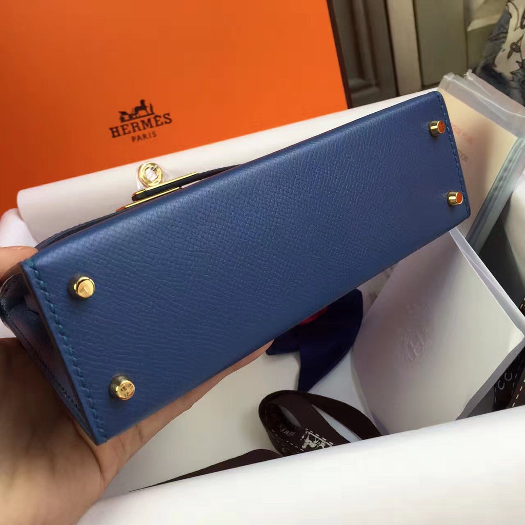 Hermès R2 Bleu Agate Kelly Mini II Epsom Gold Hardware