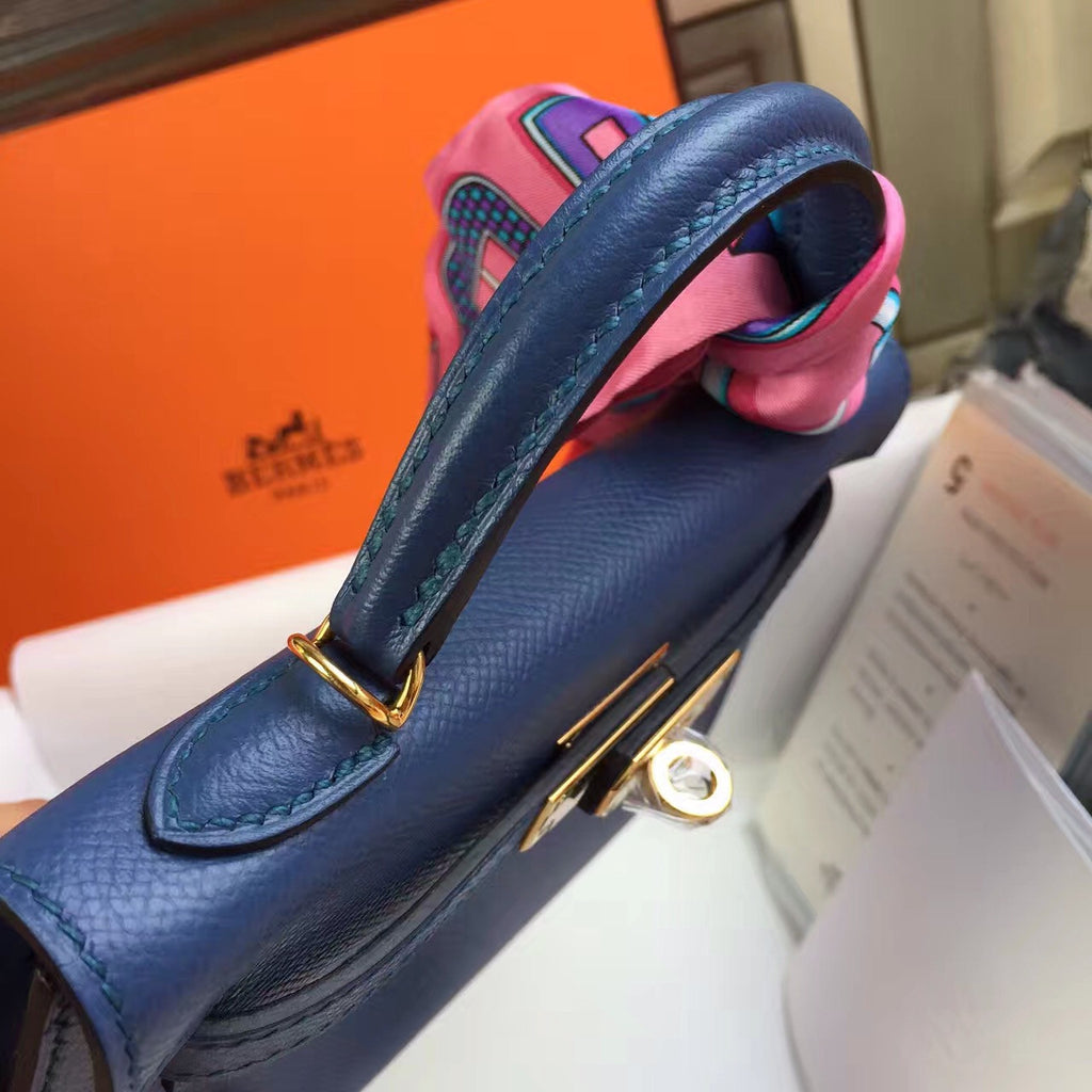 Hermès R2 Bleu Agate Kelly Mini II Epsom Gold Hardware