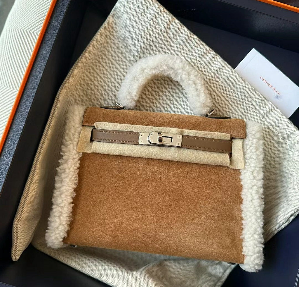 Hermès Teddy Kelly 20 Shearling and Swift Palladium Hardware