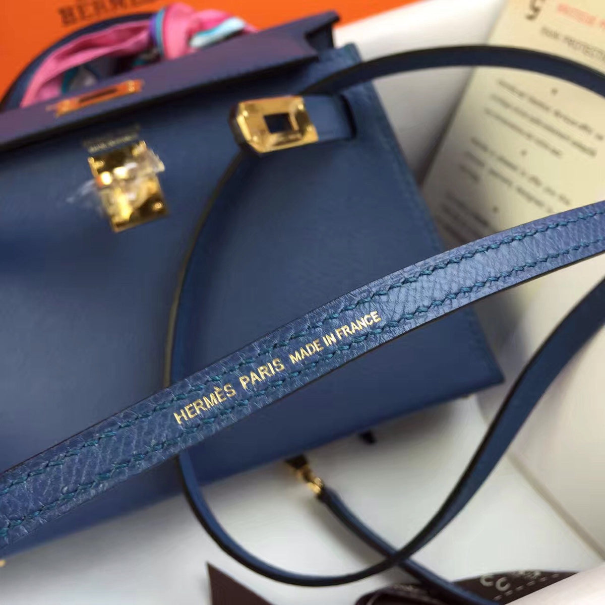 Hermès R2 Bleu Agate Kelly Mini II Epsom Gold Hardware