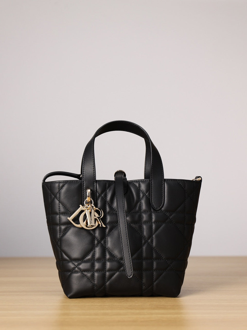 Christian Dior Small Dior Toujours Vertical Tote Bag Black Macrocannage Crinkled Calfskin