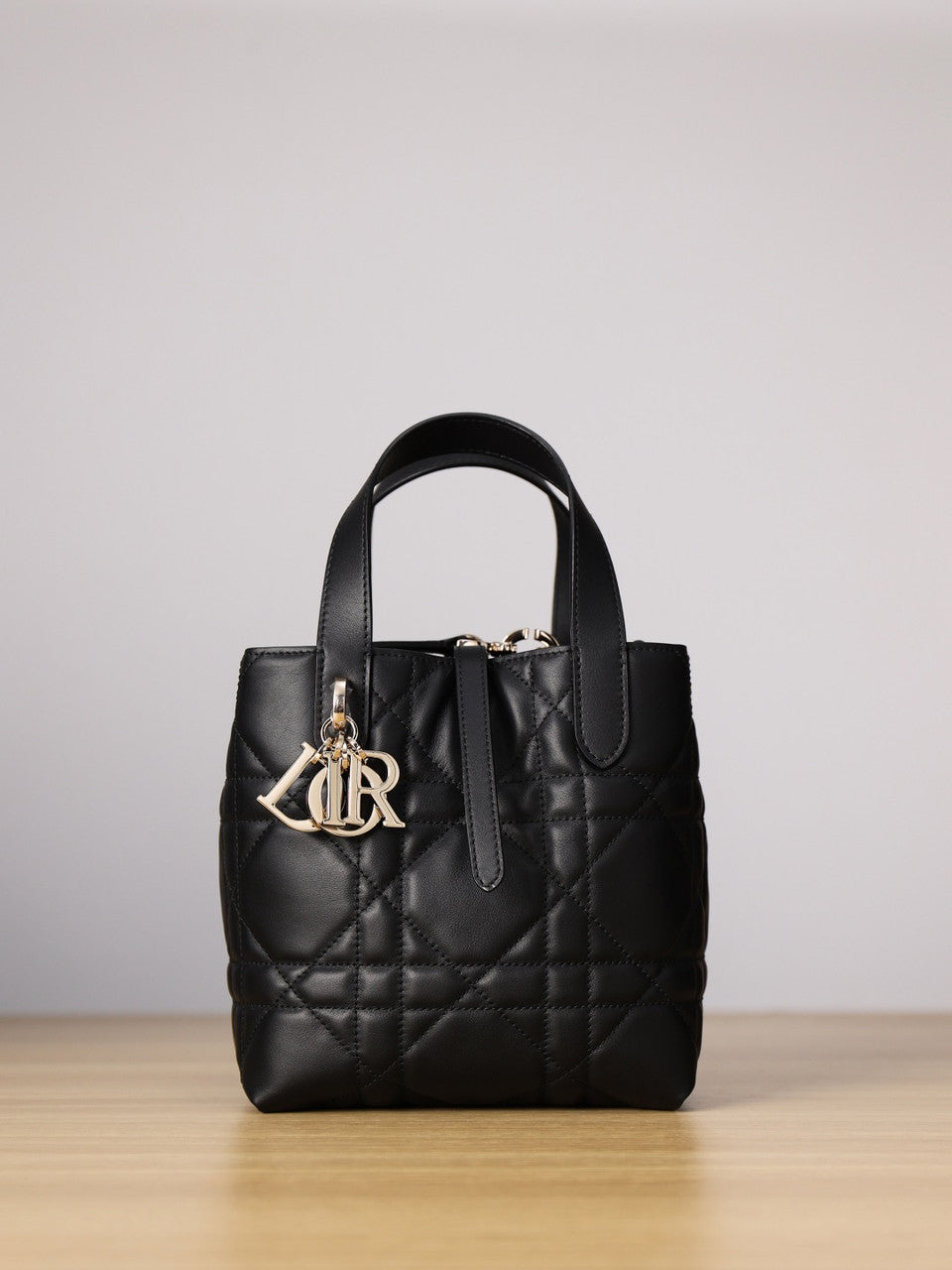 Christian Dior Small Dior Toujours Vertical Tote Bag Black Macrocannage Crinkled Calfskin