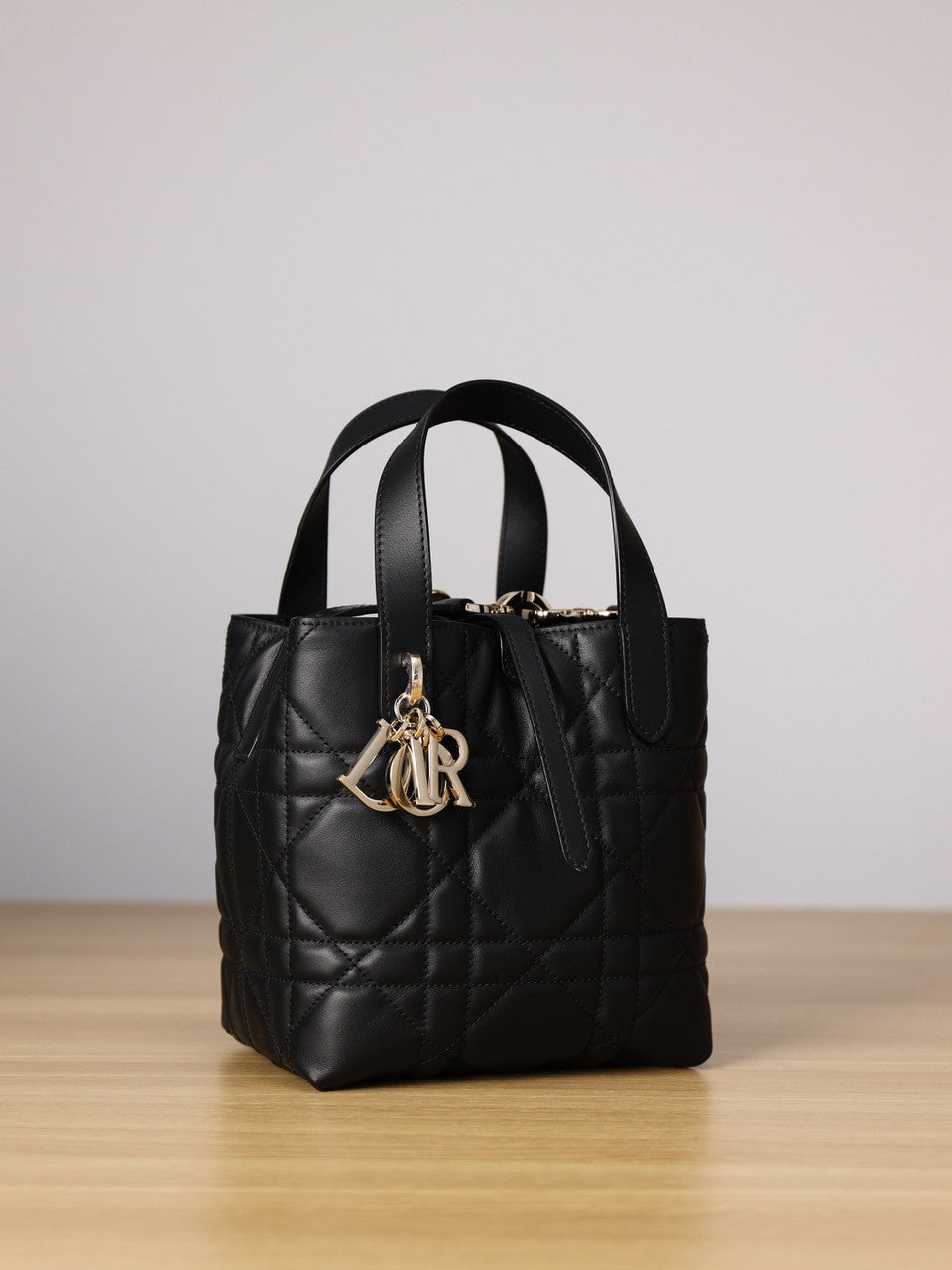 Christian Dior Small Dior Toujours Vertical Tote Bag Black Macrocannage Crinkled Calfskin